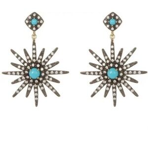 Adornia starburst 14k gold plated, turquoise and Swarovski crystal earrings NEW